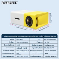 Mini projecteur numérique portable M20 3D intégré, prend en charge la résolution 480P, jaune et blanc, 30 lumens ANSI, CRT, garantie de 30 jours