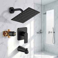 Robinet de douche thermostatique encastré en laiton massif au design moderne, noir, fixation murale, effet pluie, jeu de douche H59