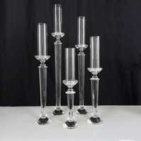 Ensemble de 5 bougeoirs en verre cristal hauts pour la décoration de table de mariage MH-TZ0792