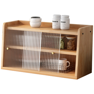 Solid Wood Countertop <b>Storage</b> Cabinet 3 Compartments With Glass Door Living Room <b>Sideboard</b> Dish Dustproof Desktop Rack - Product Image 4