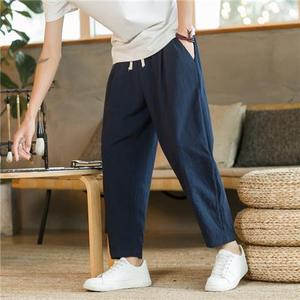 Pantalon droit respirant uni avec cordon de serrage, pantalon décontracté <span class=keywords><strong>en</strong></span> coton et <span class=keywords><strong>lin</strong></span> <span class=keywords><strong>pour</strong></span> <span class=keywords><strong>homme</strong></span> - Product Image 3