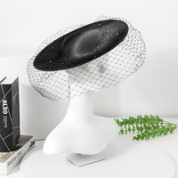 J414 Sombrero de Moda para Mujer, Elegante, Brillante, de Satén, Estilo Kentucky Derby, para Bodas, Fiestas, Iglesia, con Velo de Malla