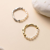 Mode 18 Karat vergoldeten geometrischen Schmuck verstellbaren elastischen Seil Perlen ring für Frauen Sterling Silber Schmuck