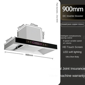 Campana Extractora de Pared en Forma de T, Ventilada, de Acero Inoxidable y Vidrio Templado, con 3 Velocidades, Filtro de Escape, 21m/min, Clase A++ - Product Image 3
