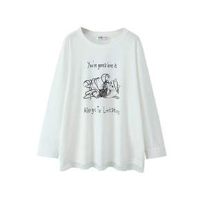 Happy Plus Lace Patchwork Loose <b>Long</b> Sleeve <b>T</b>-<b>Shirt</b> Women Plus Size Cartoon Print White <b>Black</b> Solid Color N9102 - Product Image 2