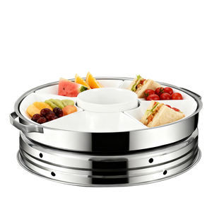 Grand <span class=keywords><strong>chauffe</strong></span>-plats rotatif en forme de dôme circulaire argenté avec système de rotation Ensemble de bols de ligne de service de restaurant - Product Image 3