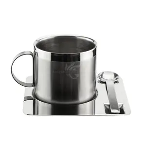 Stainless Steel Coffee Mug Tea Cups Comfortable Oval Handle Double Wall Metal Coffee Mugs
