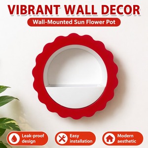 1 unidad Macetero de pared rústico de plástico PE para interior, con borde rojo, maceta interior desmontable, fácil limpieza, circular, para suculentas - Product Image 4