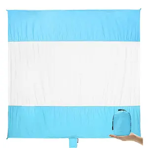 Beach Blanket Sand-proof Extra Large Beach Mat Lightweight Durable With 6 Stakes 4 Corner Pockets