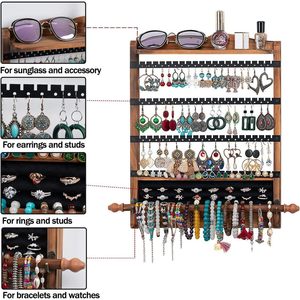 Wooden Wall Mounted Jewelry Rack 4 Layers 32cm Necklaces Bracelets Storage Display Organizer - Product Image 3