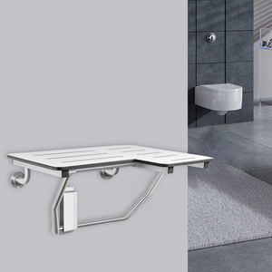 Fauteuil De Douche Pliable TAUS – Mural, Inox, Teck, Capacité 350 Lbs, Pour Personnes âgées/enceintes