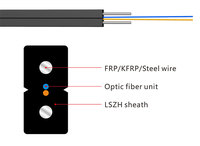 Cable plano de fibra óptica FTTH para exteriores de 1, 2 y 4 núcleos, chaqueta negra LSZH GJYXCH GJYXFCH con alambre de acero/FRP