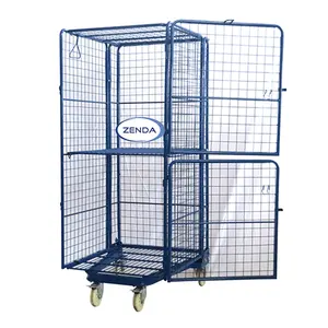4-sided Rollcage 아이언 Foldable 창 고 Storage Wire Mesh Container 롤 케이지 트롤리 와 4 휠