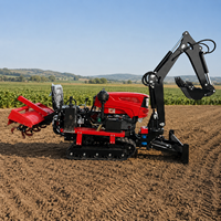 Tracteur multifonctionnel à chenilles avec rotoculteur, cultivateur agricole, accessoires de tranchage, de désherbage et de remblayage