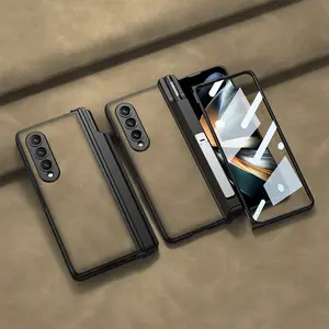 Nouvelle coque de téléphone en cuir brossé pour Samsung Z Fold 4 charnière magnétique de Protection tout compris pour Samsung Fold 4 avec fente pour stylo