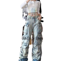 Jean cargo ample pour femme, taille haute, coupe décontractée, en denim léger tricoté, respirant, de haute qualité, style streetwear, jambes larges
