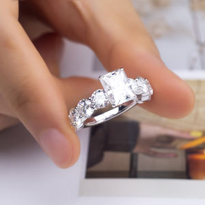 Messi Jewelry MSR-1530 <b>14K</b> White <b>Gold</b> Cushion Diamond <b>Ring</b> For Women - Product Image 3