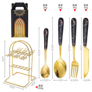 Ensemble de couverts LT162 noir, blanc et vert avec manche en céramique, 24 pièces, en acier inoxydable, avec support, couteau à steak, fourchette, cuillère - Product Image 2