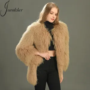 Wholesale New Fahion Wholesale Winter Tibet Lamb Fur Jacket Luxury Fluffy O Neck Thick Warm Soft Real Mongolian Fur Coat Women