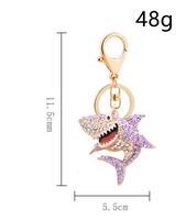 Porte-clés en métal scintillant en alliage avec strass en cristal, motif requin, breloque animale marine pour sac, pendentif décoratif