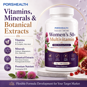 Comprimés multivitaminés pour femmes 50+ Marque Blanche Trèfle Rouge CoQ10 Extrait de Grenade Naturel Sans Gluten Sans Produits Laitiers Soin Quotidien de la Peau - Product Image 3