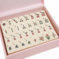 Boîte de rangement pour Mahjong en cuir PU rose mat avec logo personnalisé OEM, intérieur en velours, portable, pour organiser les tuiles de Mahjong