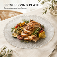 Assiette de service ronde texturée en verre tressé transparent de 22 cm, 27 cm, 33 cm pour desserts, idéale pour hôtels et restaurants (vente en gros)