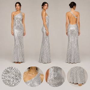 <span class=keywords><strong>Robe</strong></span> longue sirène asymétrique à sequins argentés, dos nu, extensible, <span class=keywords><strong>pour</strong></span> soirée formelle, mariage, bal <span class=keywords><strong>de</strong></span> promo, <span class=keywords><strong>pour</strong></span> femme - Product Image 3
