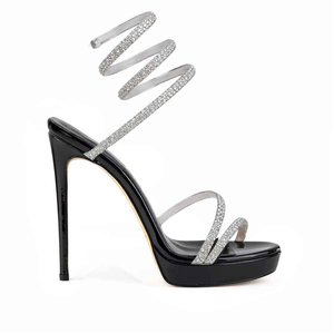 Sandali da Donna 2026 con Plateau Medio, Cinturini a Spirale con Strass e Vernice Nera per Banchetti - Product Image 3