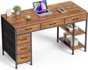 Scrivania Marrone da 47 Pollici con 6 Cassetti e Ripiani, Scrivania da Gaming Angolare Reversibile con Spazio di Archiviazione, per Ufficio Domestico, <span class=keywords><strong>Studio</strong></span> e <span class=keywords><strong>Soggiorno</strong></span> - Product Image 1
