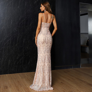 Vestido de Noche con Escote Pronunciado y Malla Transparente Iris Contras - Product Image 3