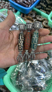 ネックレス作りのための銀メッキ瑪瑙ジュエリーチャーム付きレトロチベットDIZビーズストーンペンダント真鍮 - Product Image 5