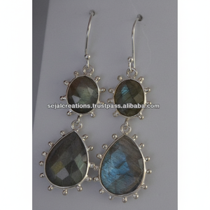 Boucles d'oreilles en argent sterling pierre bleue en vrac - Product Image 1