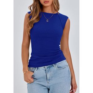 Women's Ribbed Tank <b>Top</b> Cap Sleeve Slim Fit Knit Basic Casual Tee Breathable Spandex Polyester Summer Wear - Product Image 4