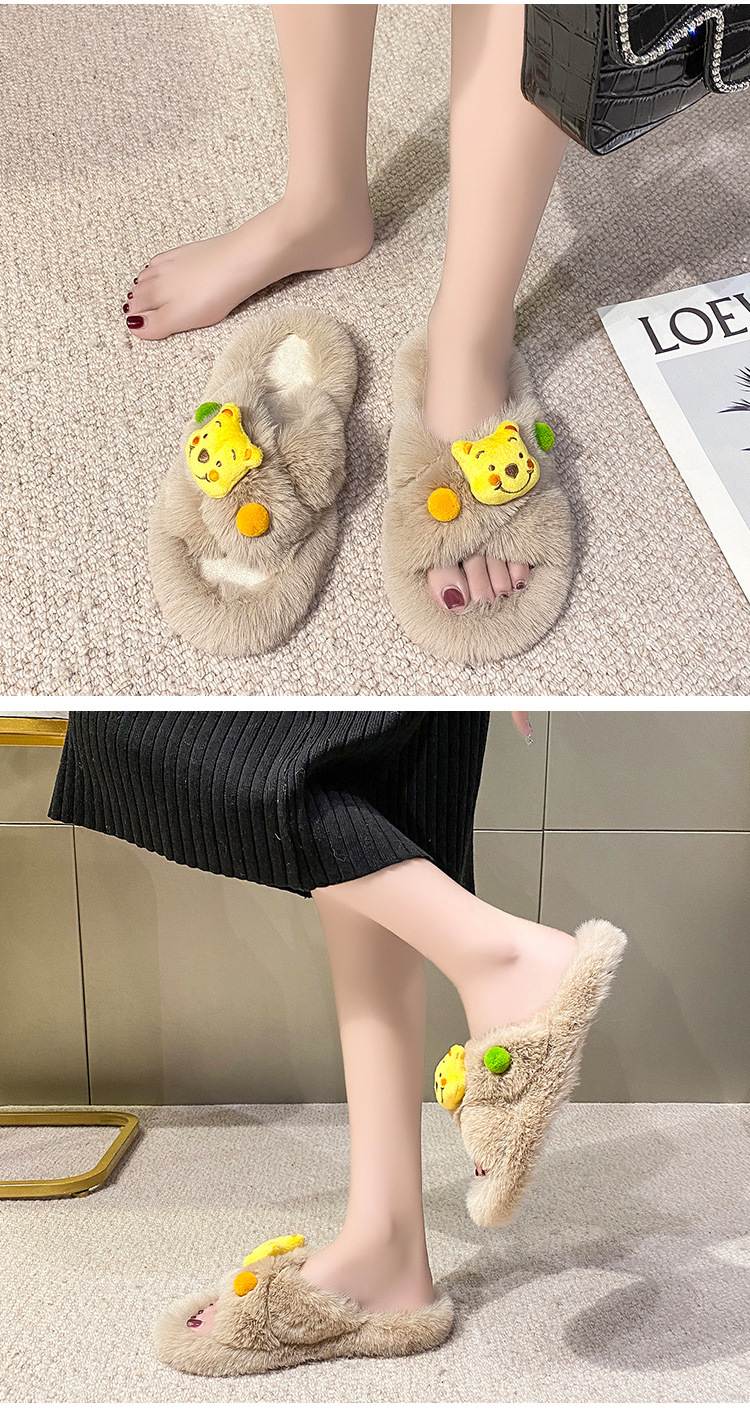 New Fluffy Slippers Ladies Cross Non-slip Soft Plush Warm Winter Slippers for Women Cotton Shoes