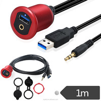 Cable USB de 3 pies 3,0 frontal DC 3,5mm Cable de montaje en Panel impermeable tipo A con Cable de extensión LED para coche barco motocicleta