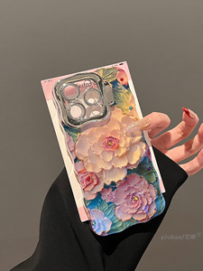 Ph227 Ins tính khí đẹp sơn dầu Hoa cho iPhone 16 Promax trường hợp điện thoại cho Iphone 15/14 Khung ống Kính phim 13 - Product Image 3