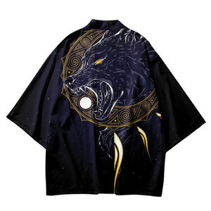 Kimono japonés de Anime con estampado de lobo para hombre y <span class=keywords><strong>mujer</strong></span>, ropa de calle cárdigan de gran tamaño para playa, bata Yukata tradicional asiática <span class=keywords><strong>Haori</strong></span> - Product Image 1