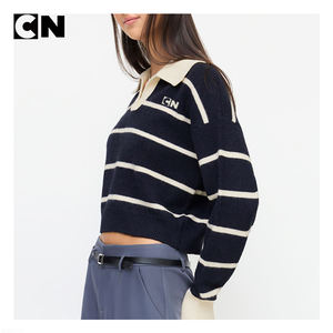 <span class=keywords><strong>Pull</strong></span> en maille rayé en viscose et polyester mélangé pour <span class=keywords><strong>femme</strong></span>, avec logo personnalisé, certifié GRS, pour un look décontracté - Product Image 2