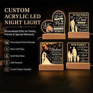 Custom Acrylic Night Light USB <b>Wooden</b> Base Personalized <b>Plaque</b> Lamp for Dad Husband Family Birthday Gifts and Home Decor - Product Image 1