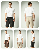 Shorts en coton et polyester à carreaux 130 g/m², taille élastique, décontractés, sportifs, pour l'été, tailles S-2XL, vente en gros