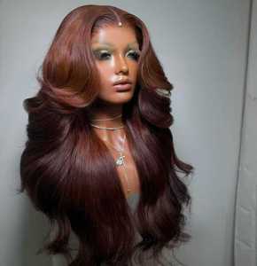 Parrucca Frontale in Pizzo HD 4x4 13x6 con <span class=keywords><strong>Capelli</strong></span> Vergini Umani Marrone <span class=keywords><strong>Scuro</strong></span>, Densità 200%, Attaccatura <span class=keywords><strong>Naturale</strong></span>, Senza Colla, Nodi Invisibili, Onda Morbida - Product Image 4