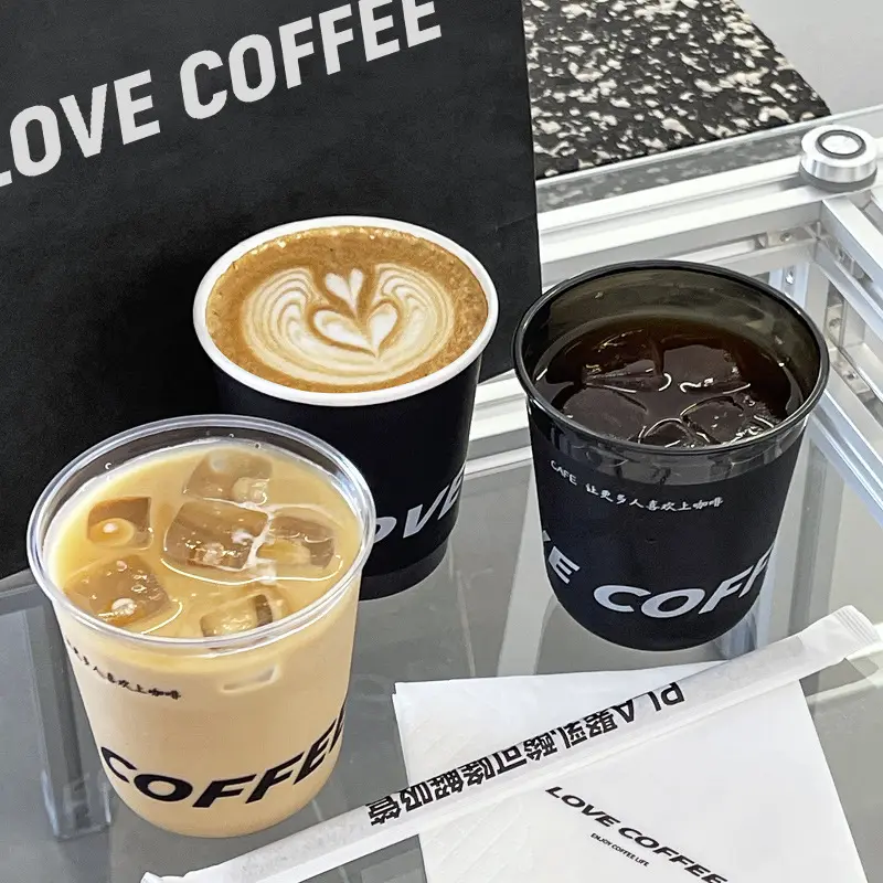 Custom Gold Logo Disposable paper cup coffee tea soy milk cup thickened with lids double wall commercial advertising