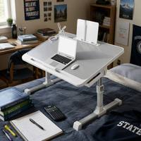 Bureau d'ordinateur portable pliable et portable, support pour ordinateur portable réglable en hauteur, table de lit avec tiroir pour le travail, l'étude et le bureau à domicile