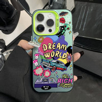 Coque de téléphone tendance avec design graffiti d'aliens pour iPhone 16 15 Pro Max 14 13, couleur IMD argentée, dos rigide antichoc