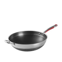Wok en acier inoxydable 304 à 3 couches, texture nid d'abeille écologique, intérieur anti-rayures, 20L/18L, pour gaz, vente en gros usine