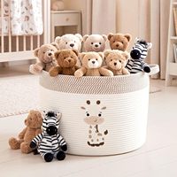Grand panier de rangement tressé Ours et Girafe, écologique, pliable, en corde 100% coton, 20x14 pouces, Marron Blanc, pour chambre d'enfant/laverie