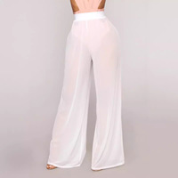 Vrouwen Doorzien Boho Wijde Pijpen Hoge Taille Broek Strand Lange Losse Mesh Doorschijnende Broek Bikini Bodem Cover-Up Strandkleding