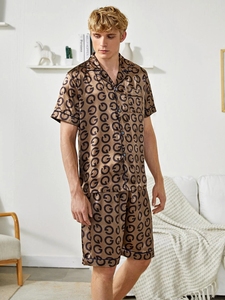 Nouvelle Collection Été – Ensemble <span class=keywords><strong>Pyjama</strong></span> Homme Décontracté en Soie Satinée à Imprimé Léopard avec Passepoil Contrastant, Séchage Rapide et Respirant - Product Image 3