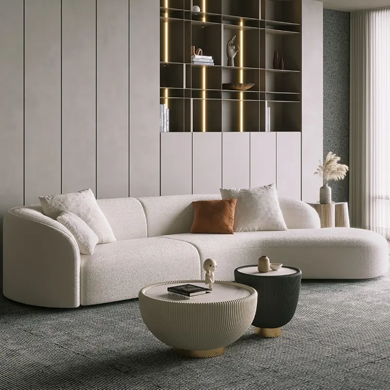 Canapé simple et circulaire moderne en cachemire, formes spéciales, coupe minimaliste, luxe, blanc, 1 pièce